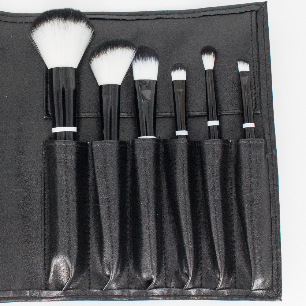 New 6 Makeup Brushes with Leather Travel Pouch